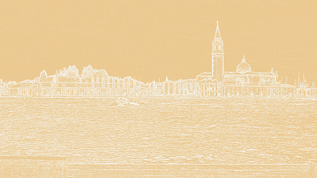 Venetian landscape with chapel with reflection in waterの写真素材