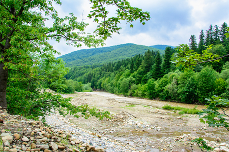 In the Ukrainian Carpathians, rivers often flood during the flood in the summerの写真素材