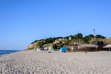 On this beach near the Ukrainian city of Odessa there are always many holidaymakersの写真素材