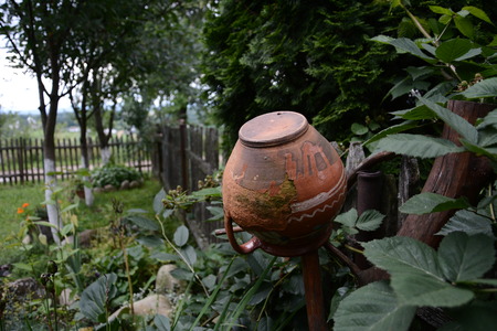 decorative vintage pitcher in the summer gardenの写真素材