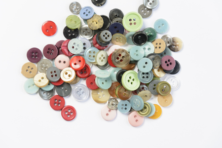 Colorful buttons frame, isolated on white background.の写真素材