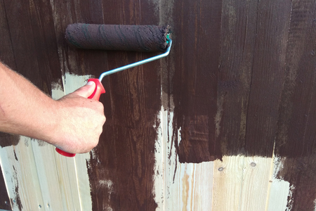 Decorative hand painted wall with roller repairの写真素材