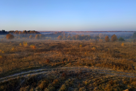 morning field meeting with fog and sun 2018の写真素材