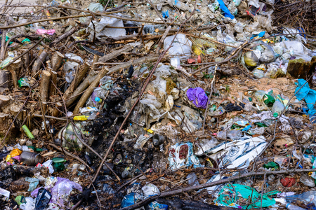 The garbage is scattered by people through the woods and reservoirs, the ecological disaster of the...