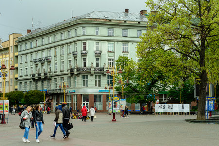 Ivano-Frankivsk, Ukraine - April 23, 2017: Ivano-Frankivsk on a beautiful spring day in a great...