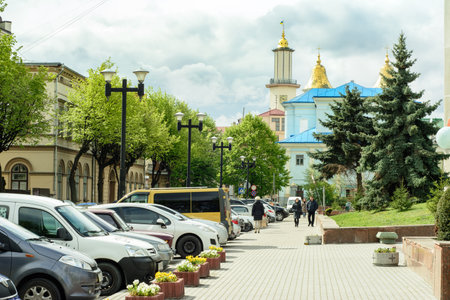 Ivano-Frankivsk, Ukraine - April 23, 2017: Ivano-Frankivsk is majestic with its houses and wide streets. 2019のeditorial素材