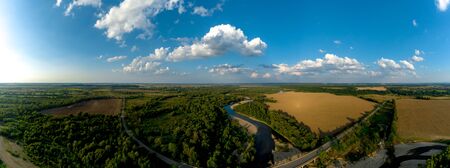 Summer rural landscape, aerial view,Forest and river from drone flight. 2019の写真素材