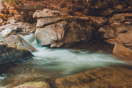 Mountain river stream closeup, large rocky rocks. 2019の写真素材