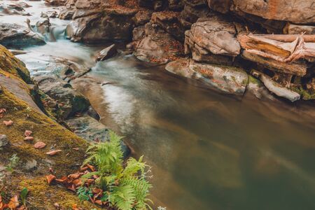 Mountain river stream closeup, large rocky rocks. 2019の写真素材