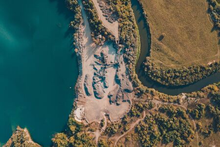 Aerial view of aerial view of basalt pillars, basalt industry. 2019の写真素材