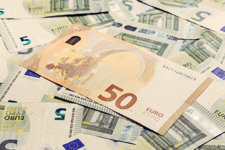 50 euros outweigh the 5 euros, European banknotes are lined in texture. 2019の写真素材