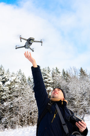 Trostyanets, Ukraine, December 30, 2019. DJI Mavic 2 Pro is a modern wireless quadcopter with Hasselblad camera Hasselblad. 2020のeditorial素材
