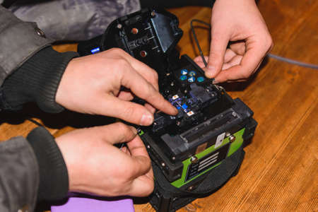 Soldering of internet cable at home, connection with provider.2020の写真素材