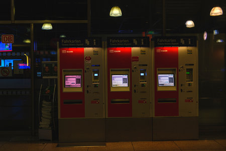 Main, Germany - January 28, 2020: Ticket vending machines at Mainz Main Station.2020