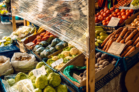 Resumption of markets in cities after quarantine. Shelves are fenced with films for safety against patients with coronavirus 2021. Ivano-Frankivsk, Ukraine - May 25 2020.のeditorial素材