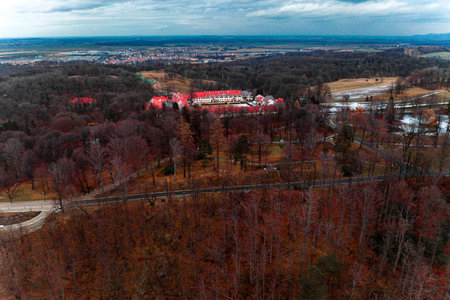 Majestic ksiaz castle in Poland during autumn cold top view new. Swidnica, Poland - January 29 2020のeditorial素材