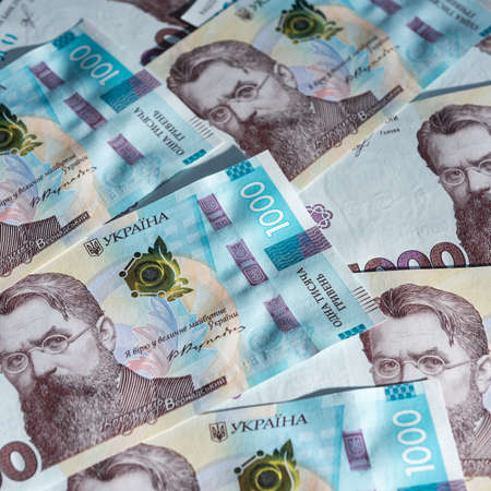Ukrainian money, texture from Ukrainian banknotes in the denomination of one thousand hryvnias, the...