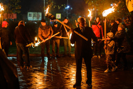 Dolyna, Ukraine: October 14, 2020 rally of the political party Svoboda.2020のeditorial素材
