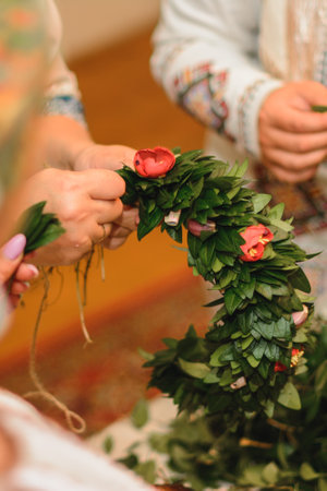 Wedding traditions in Ukraine, periwinkle wreath for the bride on her wedding day from her parents....