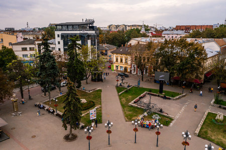 Ivano-Frankivsk, Ukraine September 26, 2020: the cathedral and the streets of the city near it. 2020