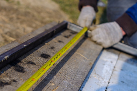 Measurement of length by means of a tape measure, measurement of length of a metal profile. 2020