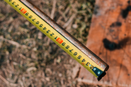 Measurement of length by means of a tape measure, measurement of length of a metal profile. 2020の写真素材