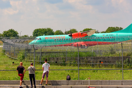 Lviv, Ukraine June 29, 2020: landing of the plane of the airline Rose Wind at Lviv International Airport. 2020のeditorial素材