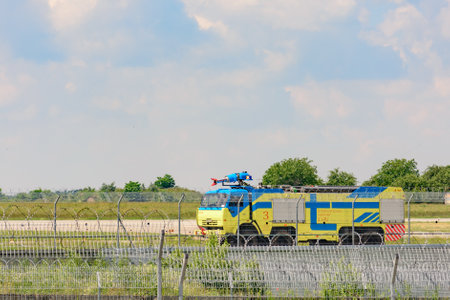 Lviv, Ukraine June 29, 2020: service cars at Lviv airport, service personnel. 2020のeditorial素材