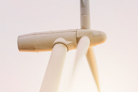 Green wind energy, windmill close up in action, converting wind into energy. 2020の写真素材