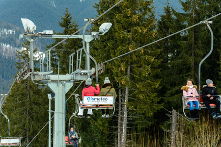 Bukovel, Ukraine February 3, 2019: Bukovel new ski resort, lift and all the beauty of the mountains...