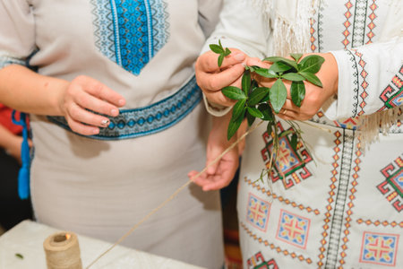 Wedding traditions in Ukraine, periwinkle wreath for the bride on her wedding day from her parents. 2020の写真素材