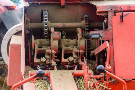 Hay baler close up, rake press and constructing details. 2021