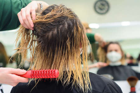 Combing wet hair, clean and washed head, preparation for a haircut. newの写真素材