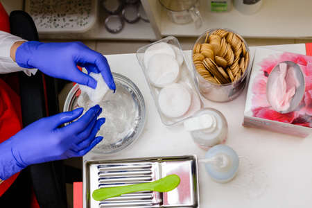 Sterile beautician tools, safety and care, photo close up. newの写真素材