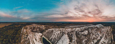Ecosystem pollution by phosphate and gypsum emissions, panoramic views of white mountains from phosphate gypsum mountains. newの写真素材