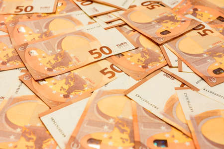 European currency in the face of fifty euros, saving money in foreign currency.
