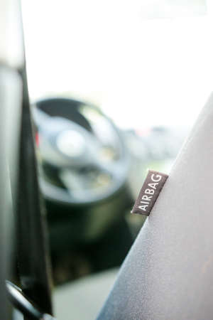 airbag and seat close-up, well-groomed and clean car interior.の写真素材
