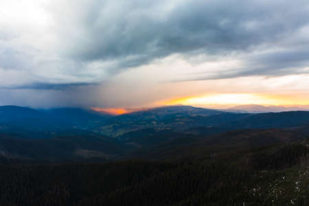 Morning haze in the mountains, picturesque landscapes at sunrise in the mountains and forests,...