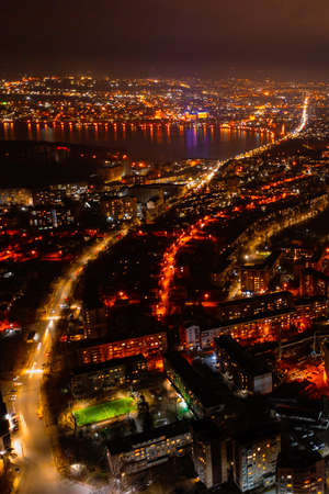 Night city, night city view from drone, nightlife landscapes in big cities, night in Ukraine.の写真素材