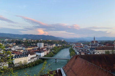 Steyr, Austria April 14, 2022: tourist photo in the tourist city of Austria, Steyr - a town in Austria, Steyr and Enns rivers.のeditorial素材