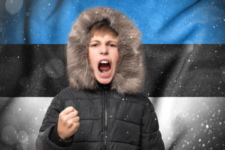 Estonia suffers the consequences of a cold and unheated winter, children's protest in Europe.の写真素材