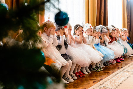 Ivano-Frankivsk, Ukraine December 22, 2021: New Year's holiday for children in kindergarten, kindergartens of Ukraine.のeditorial素材