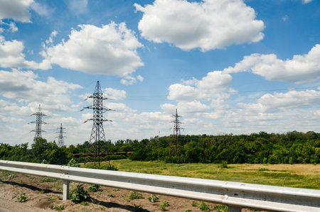 High -voltage line of Ukrainian power grids before the war in Ukraine, the line of power grids in...