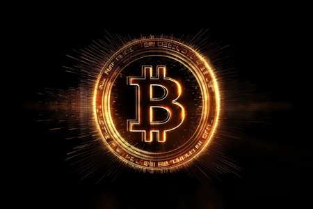 Metal and gold bitcoin coin on black background, digital gold money and cryptocurrency, Generative AI.の素材