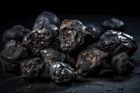 Stones of meteorites, asteroids on a black background, several stones from the meteor shower, generative AI.の素材