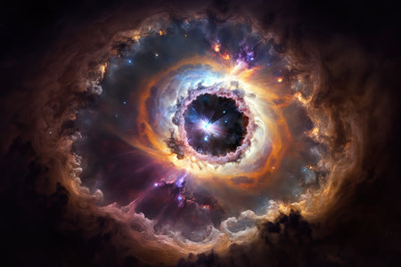 The birth of a star in space, the birth and expansion of space, gas dust clouds of the nebula, the formation of stars and planets from the nebula.の素材