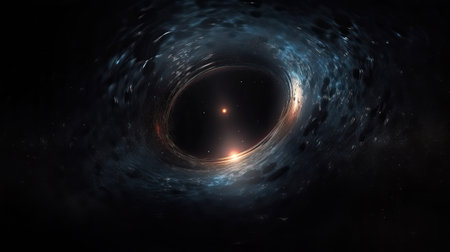 A space landscape with a black hole, a black hole that swallows everything in its path in deep space, generative AI.の素材