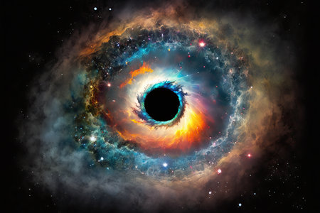 A space landscape with a black hole, a black hole that swallows everything in its path in deep space, generative AI.の素材