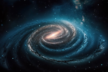 A spiral galaxy somewhere far in space, astronomical research on earth, cosmic background, generative AI.の素材