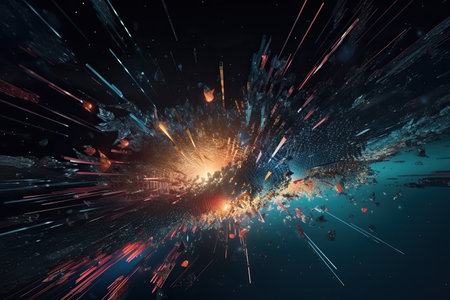 A jump in intergalactic and intertemporal space, Space flight blurry natural color bokeh backdropの素材